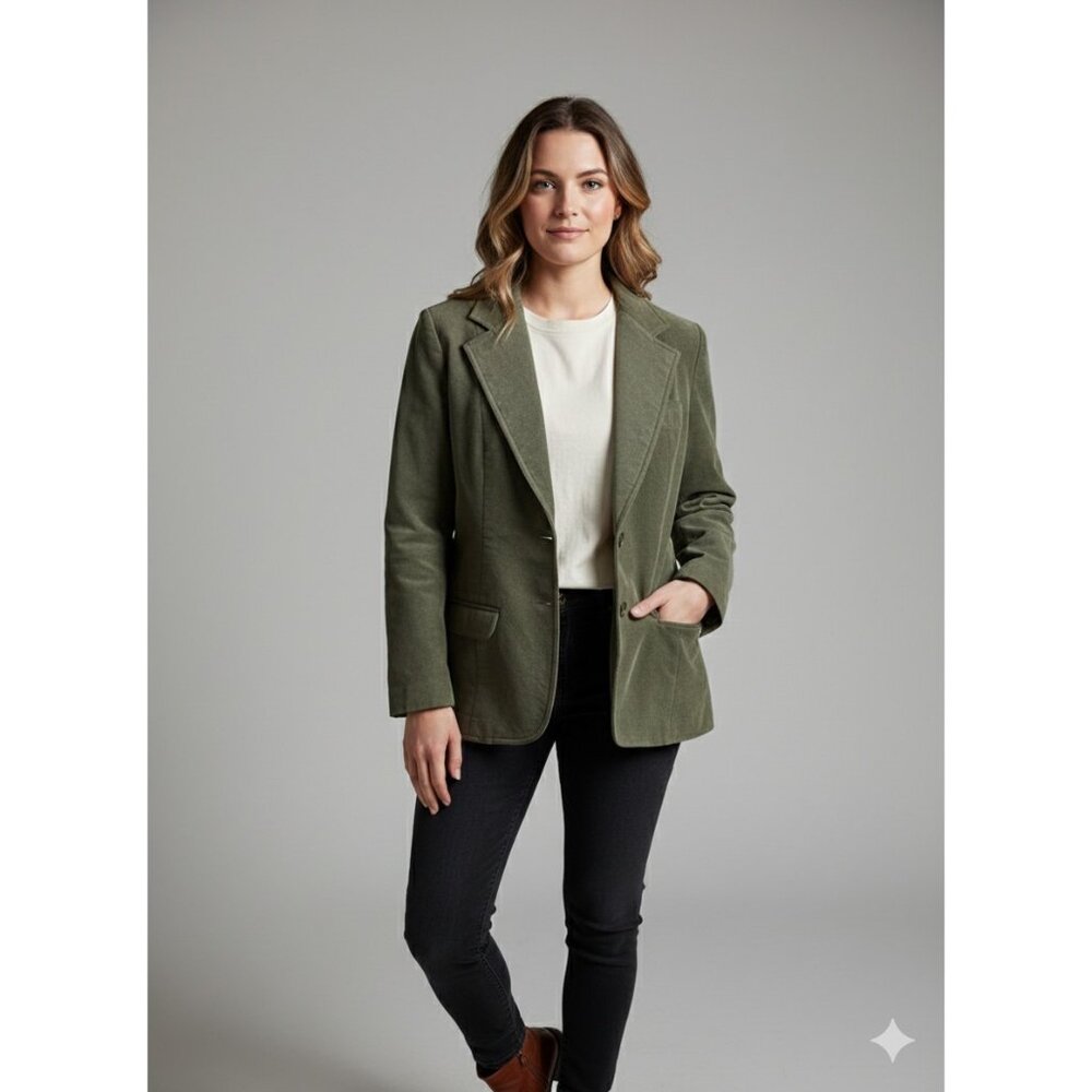 Count Romi Blazer Womens M Green Faux Suede Two Button Lined Ultrasuede VTG